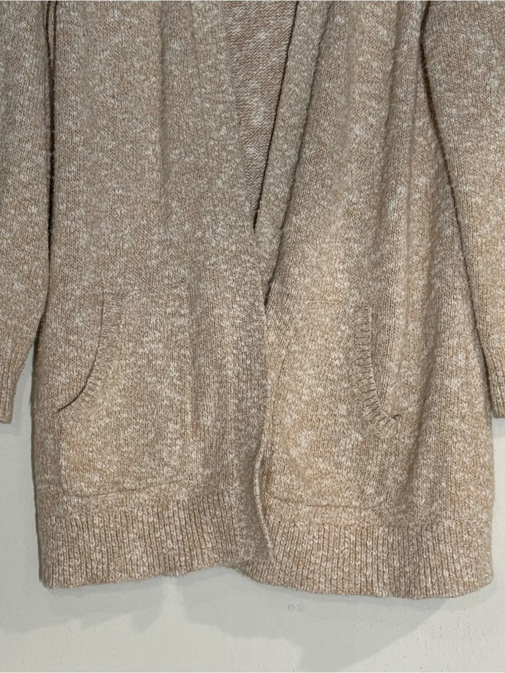 L.L. Bean Chunky Marled Knit Peach Beige Open Front Cardigan Sweater Size XL